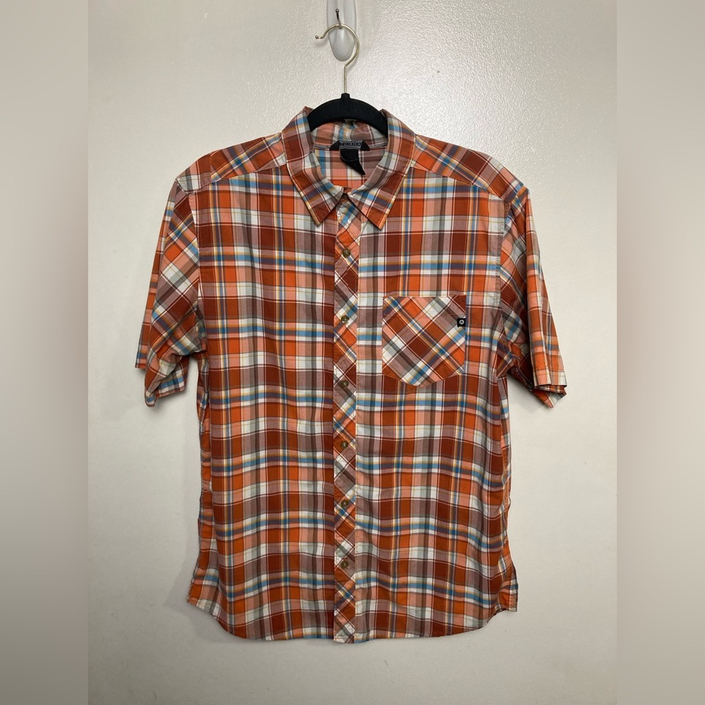 Marmot orange plaid short sleeve button up shirt. Medium - Picture 2 of 5